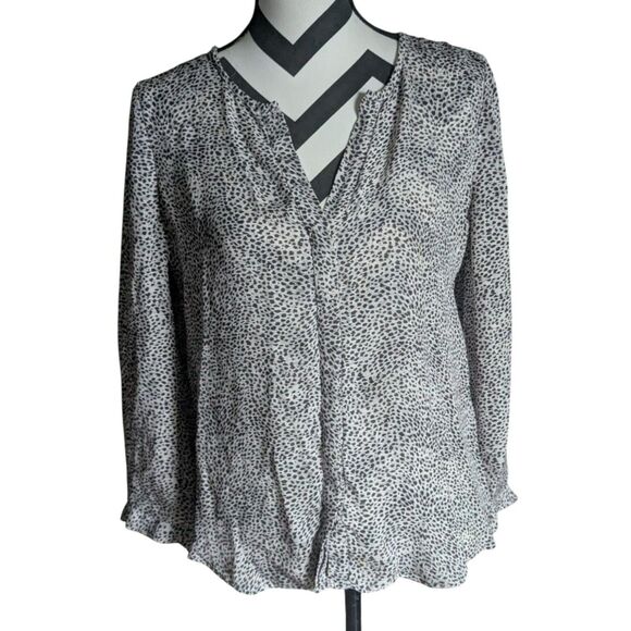 Joie Leopard Print Silk Blend Blouse S Black White Animal Print Split Neck - Picture 1 of 4